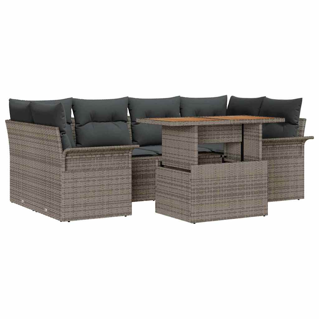 Conjunto de Sofá de Jardim 7 pcs Cinzeto Rattan Sintético