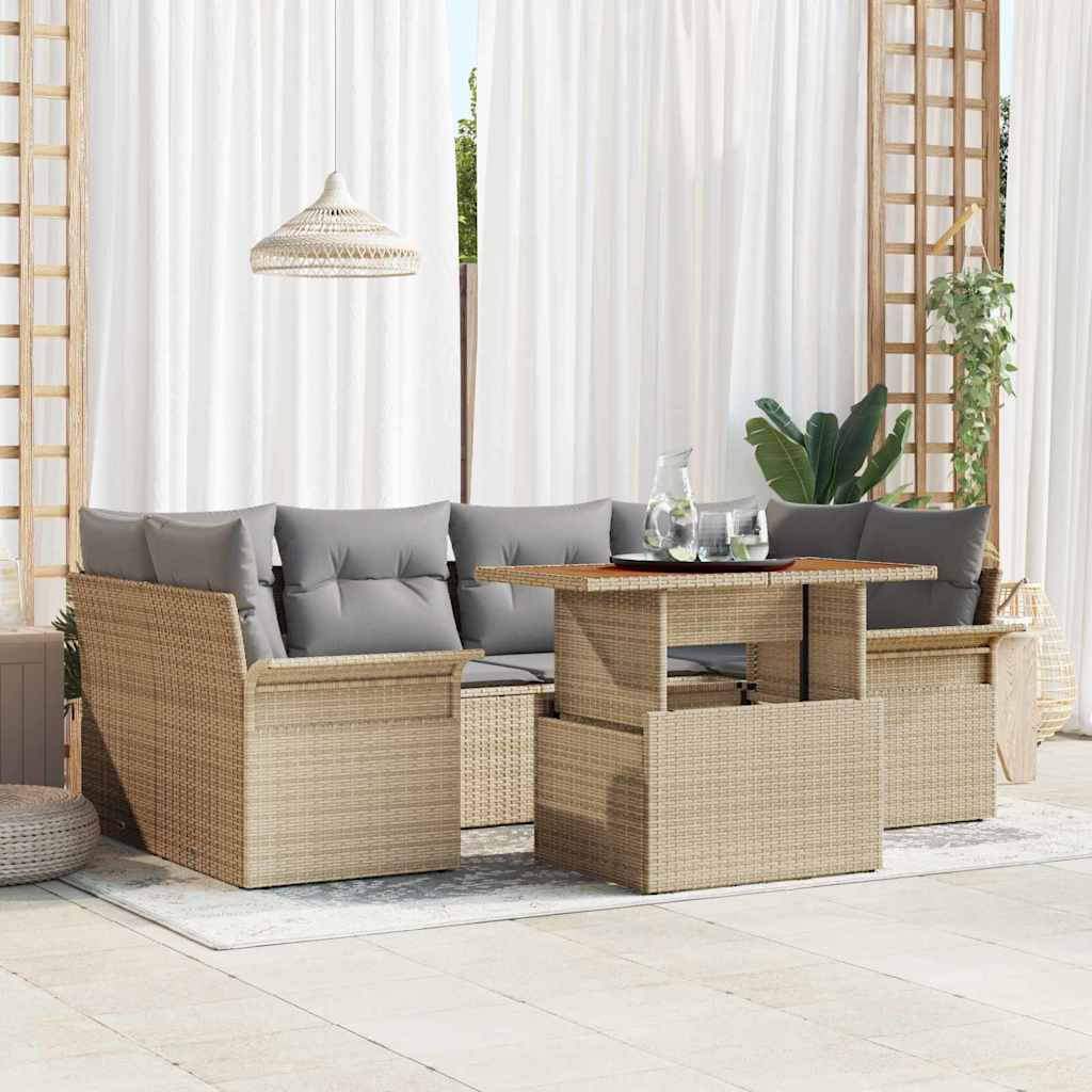 Conjunto de Sofá de Jardim 7 pcs Bege Rattan Sintético