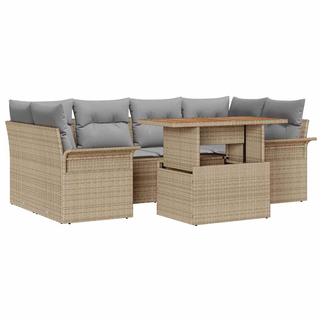 Conjunto de Sofá de Jardim 7 pcs Bege Rattan Sintético