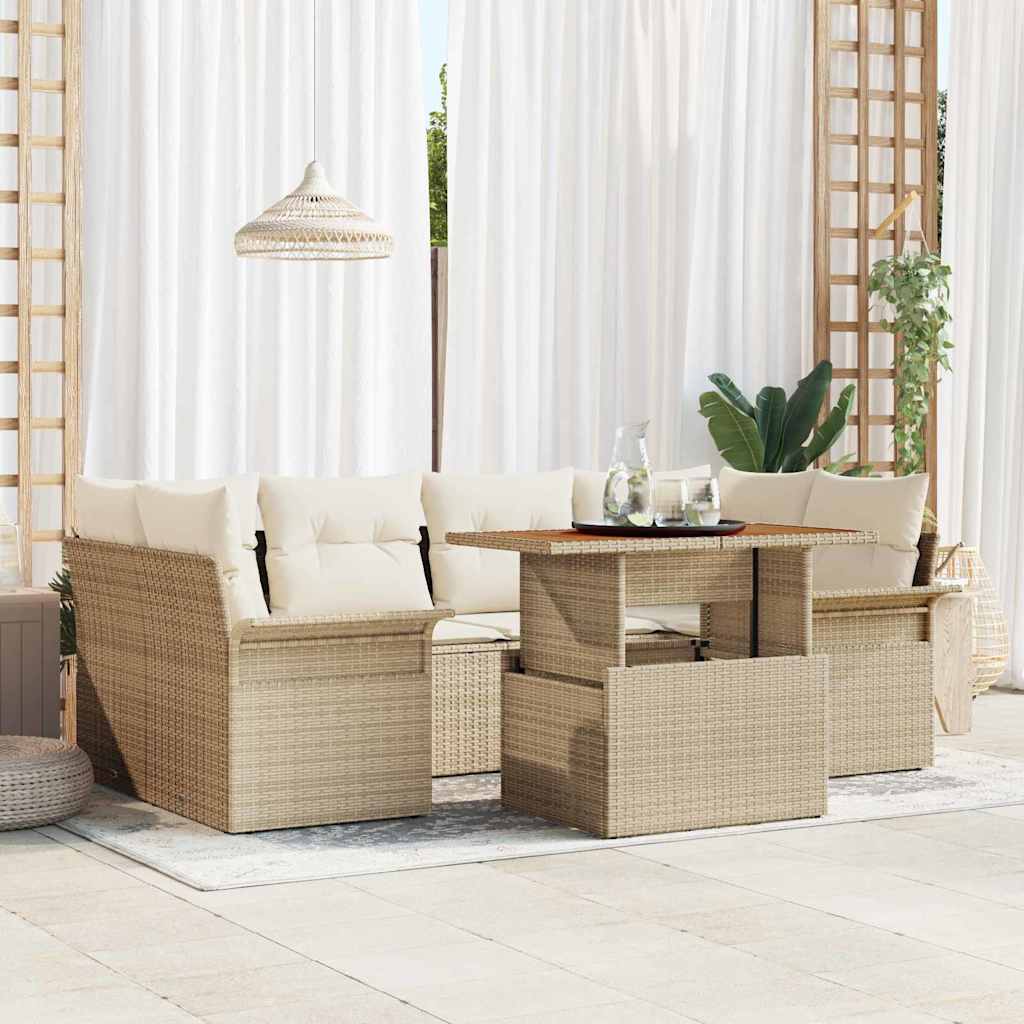Conjunto de Sofá de Jardim 7 pcs Bege Rattan Sintético