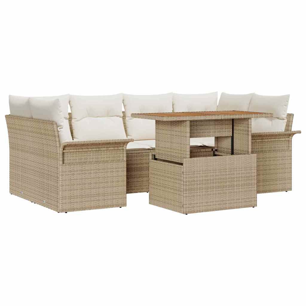 Conjunto de Sofá de Jardim 7 pcs Bege Rattan Sintético