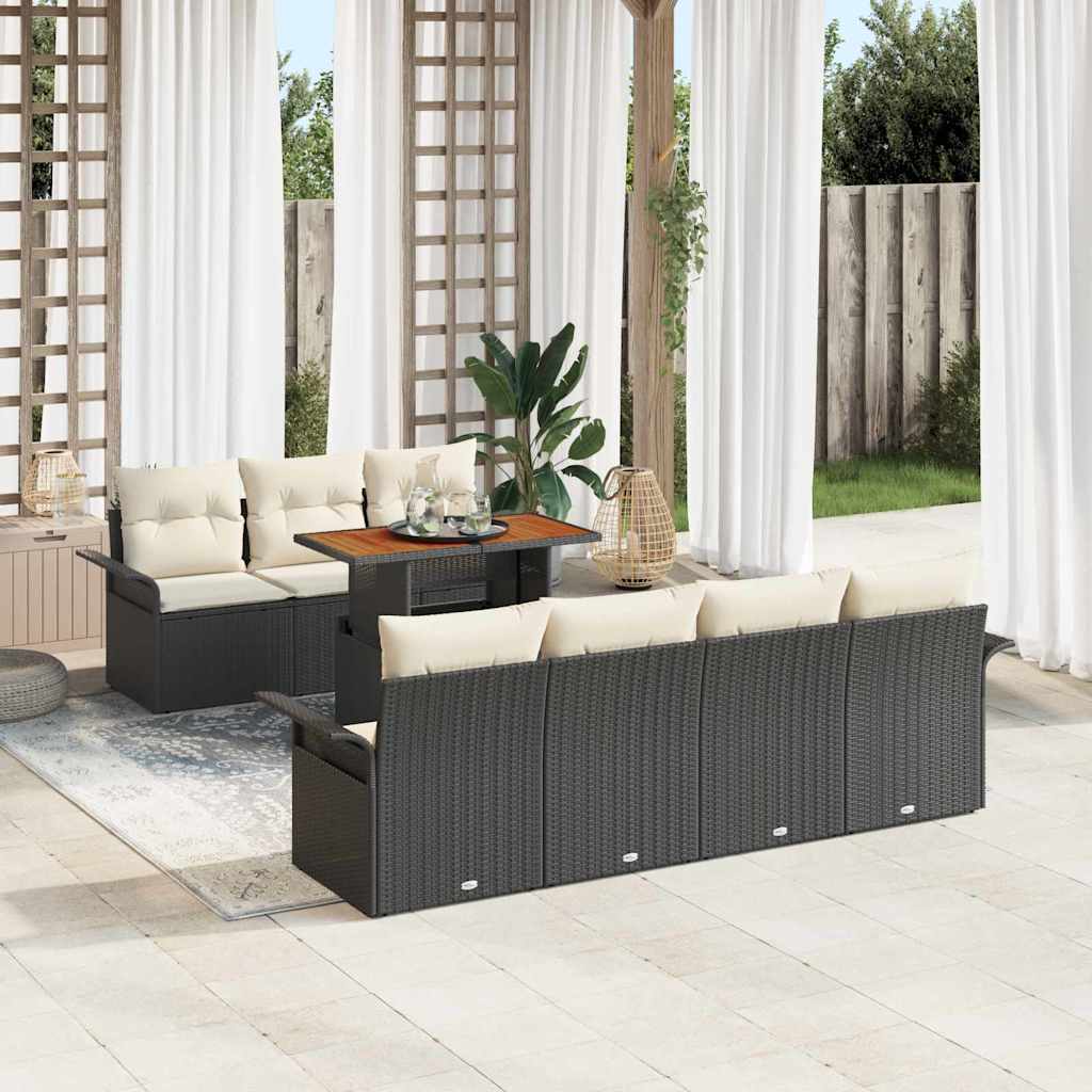 Conjunto de Sofá de Jardim 8 pcs Preto Rattan Sintético