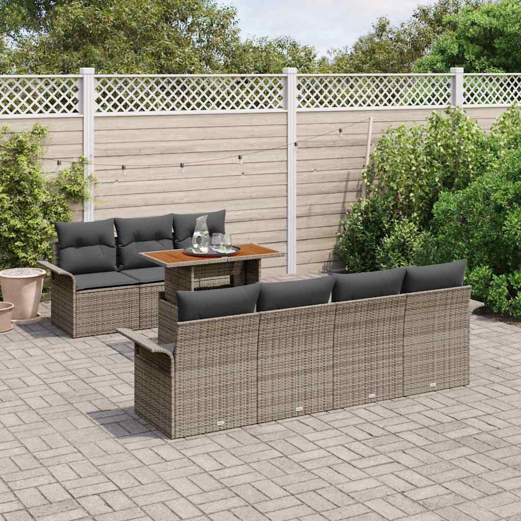 Conjunto de Sofá de Jardim 8 pcs Cinzeto Rattan Sintético
