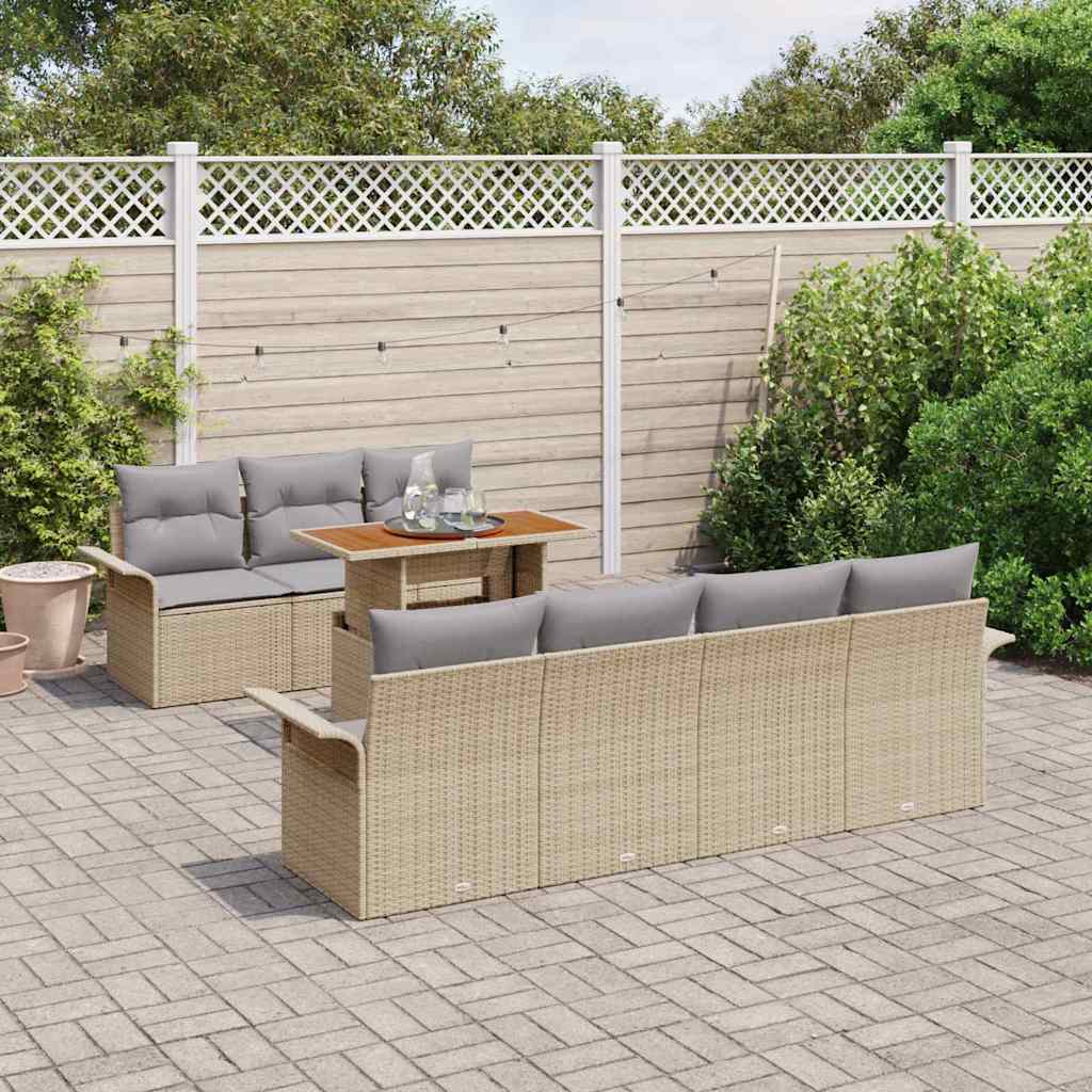 Conjunto de Sofá de Jardim 8 pcs Bege Rattan Sintético