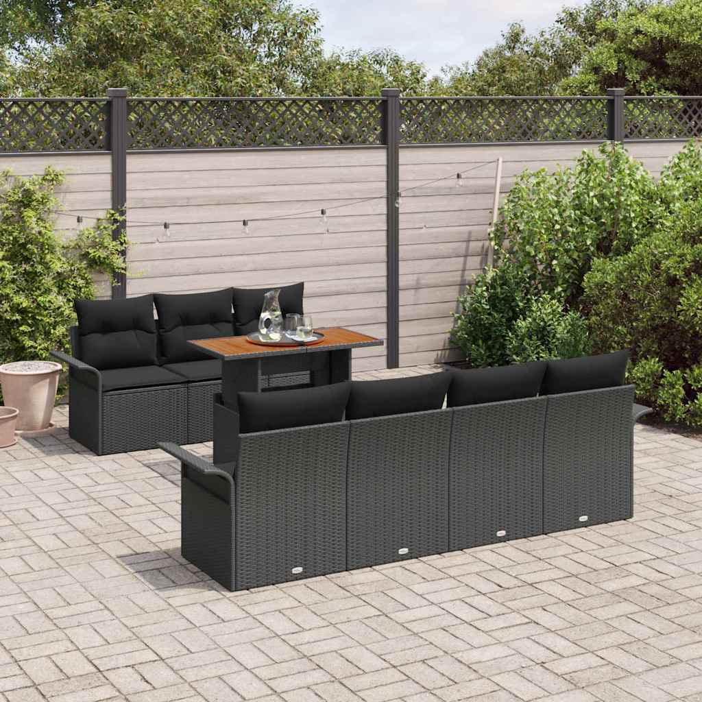Conjunto de Sofá de Jardim 8 pcs Preto Rattan Sintético