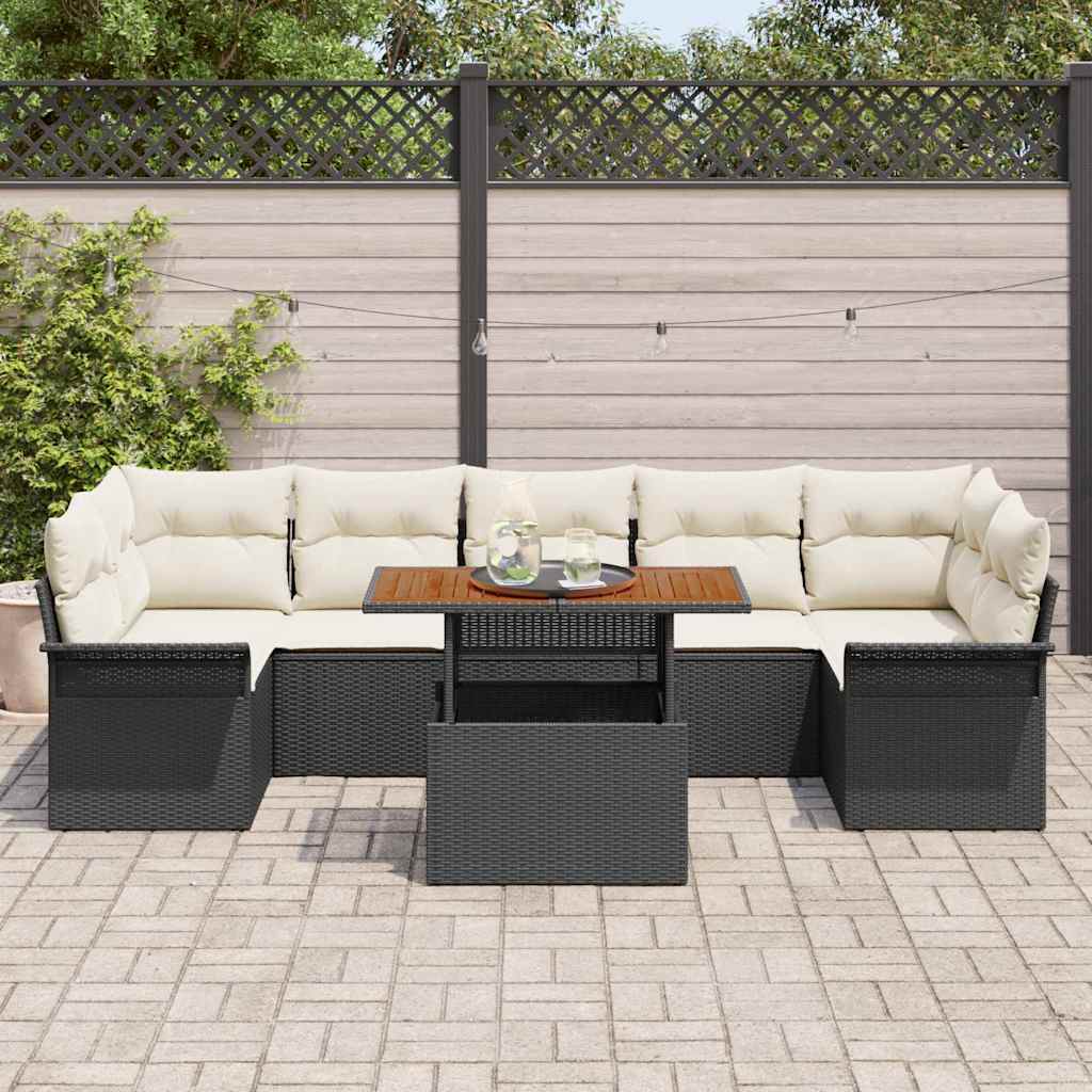 Conjunto de Sofá de Jardim 8 pcs Preto Rattan Sintético