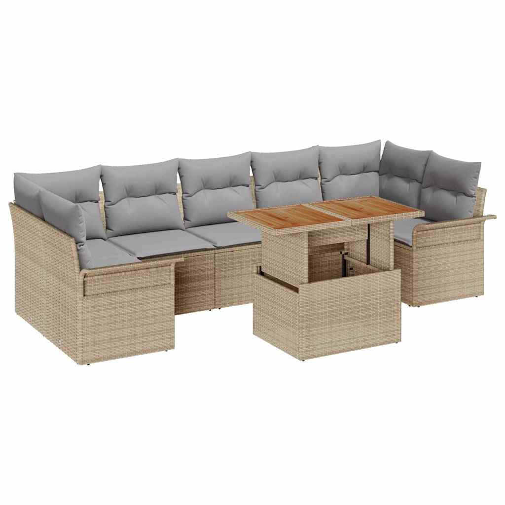 Conjunto de Sofá de Jardim 8 pcs Bege Rattan Sintético