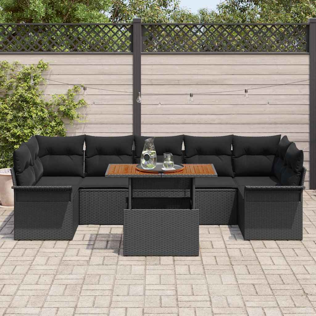 Conjunto de Sofá de Jardim 8 pcs Preto Rattan Sintético