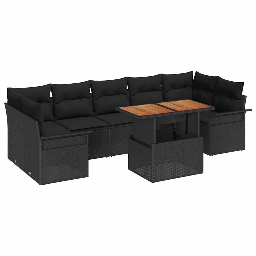 Conjunto de Sofá de Jardim 8 pcs Preto Rattan Sintético