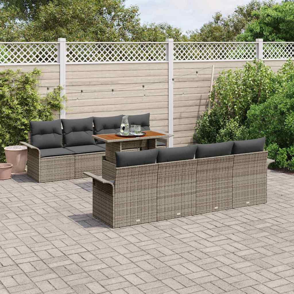 Conjunto de Sofá de Jardim 9 pcs Cinzeto Rattan Sintético