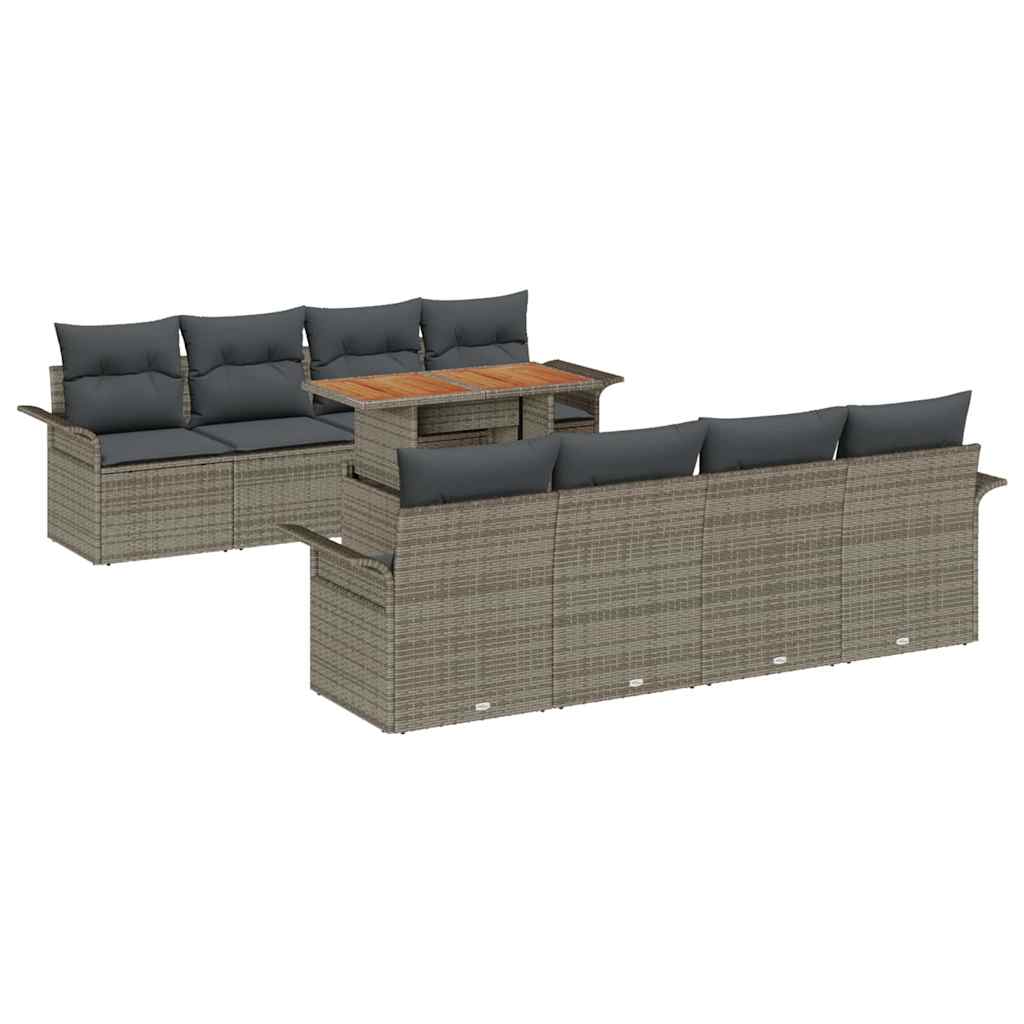 Conjunto de Sofá de Jardim 9 pcs Cinzeto Rattan Sintético