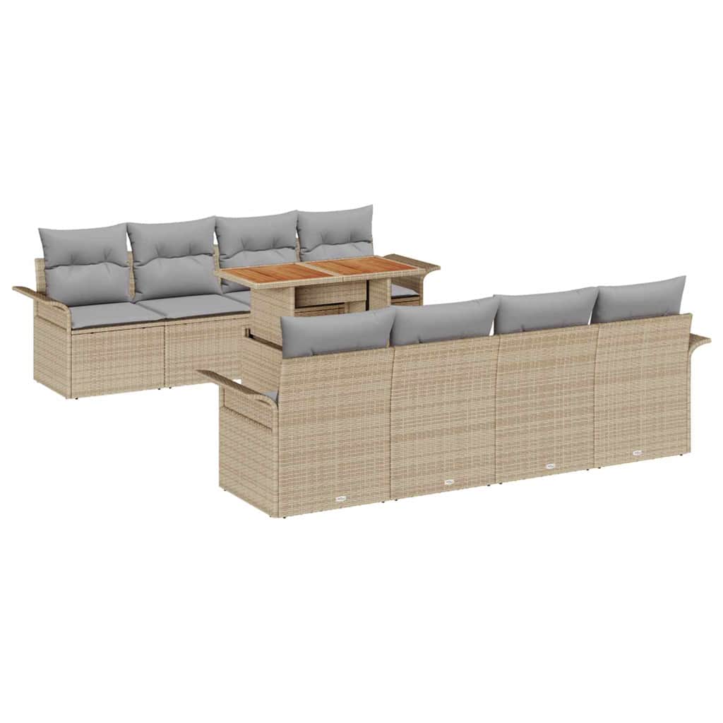 Conjunto de Sofá de Jardim 9 pcs Bege Rattan Sintético