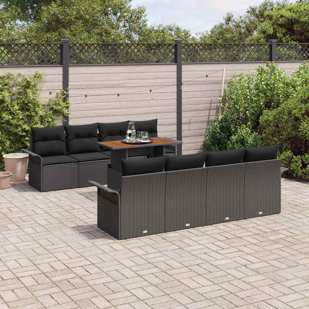 Conjunto de Sofá de Jardim 9 pcs Preto Rattan Sintético