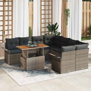 Conjunto de Sofá de Jardim 9 pcs Cinzeto Rattan Sintético