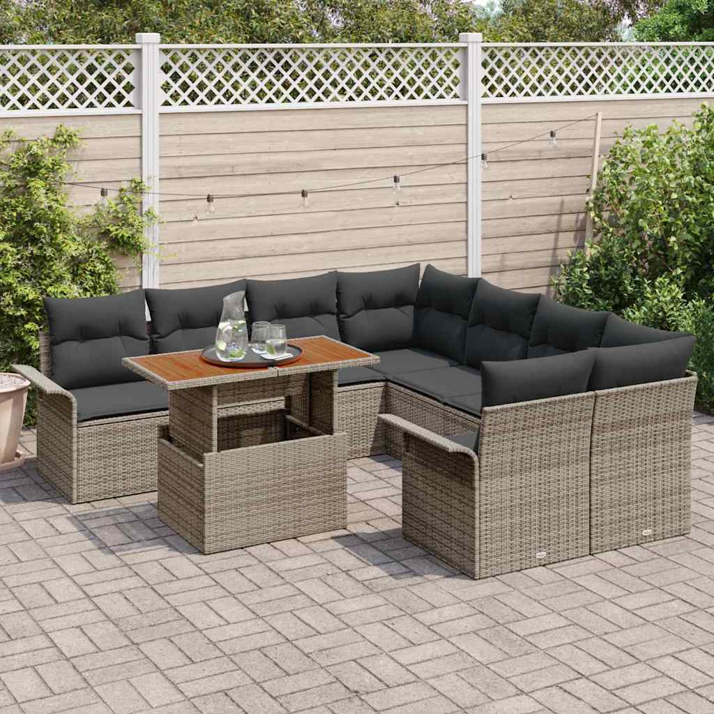Conjunto de Sofá de Jardim 9 pcs Cinzeto Rattan Sintético