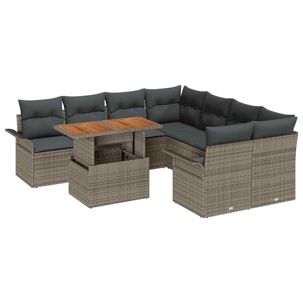 Conjunto de Sofá de Jardim 9 pcs Cinzeto Rattan Sintético