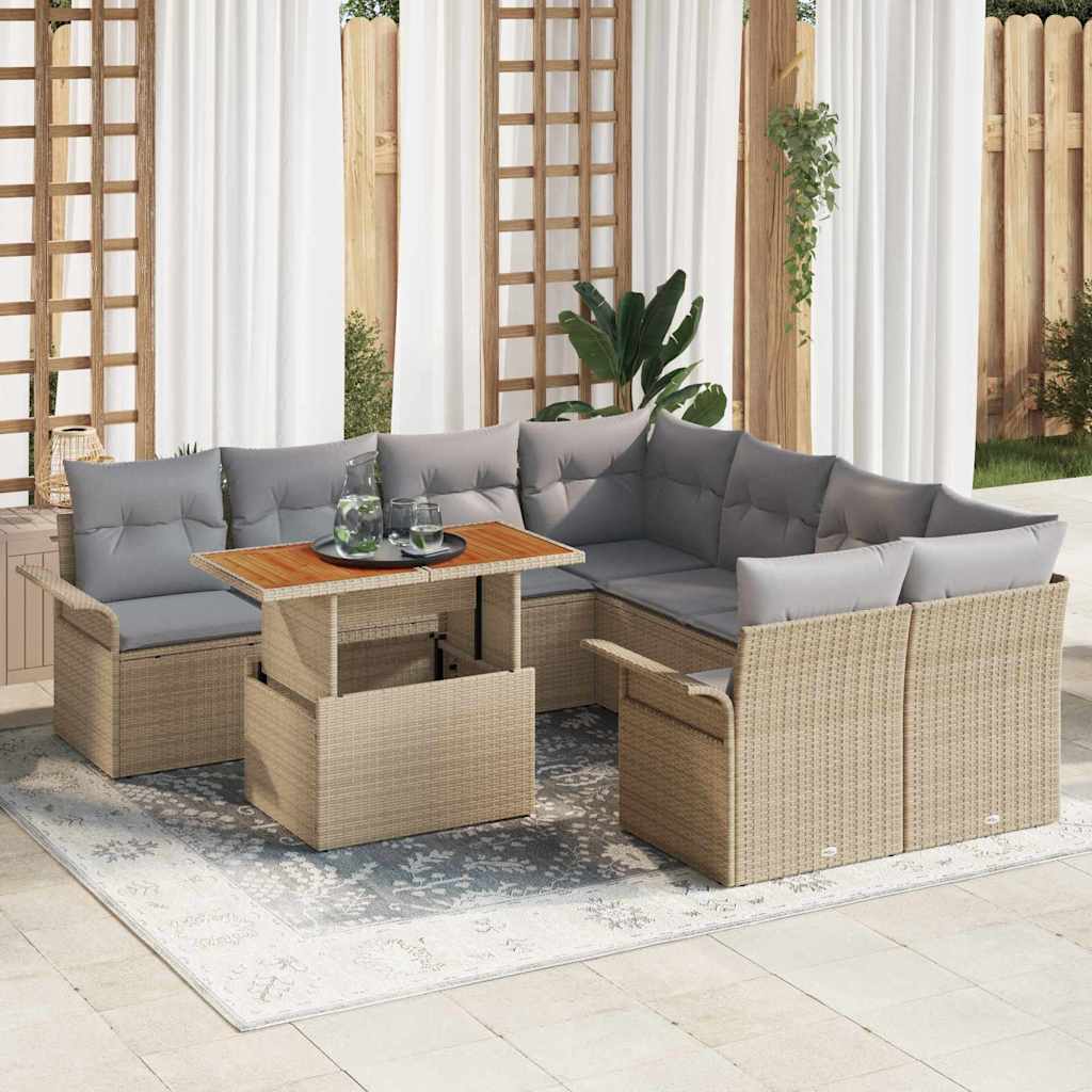 Conjunto de Sofá de Jardim 9 pcs Bege Rattan Sintético