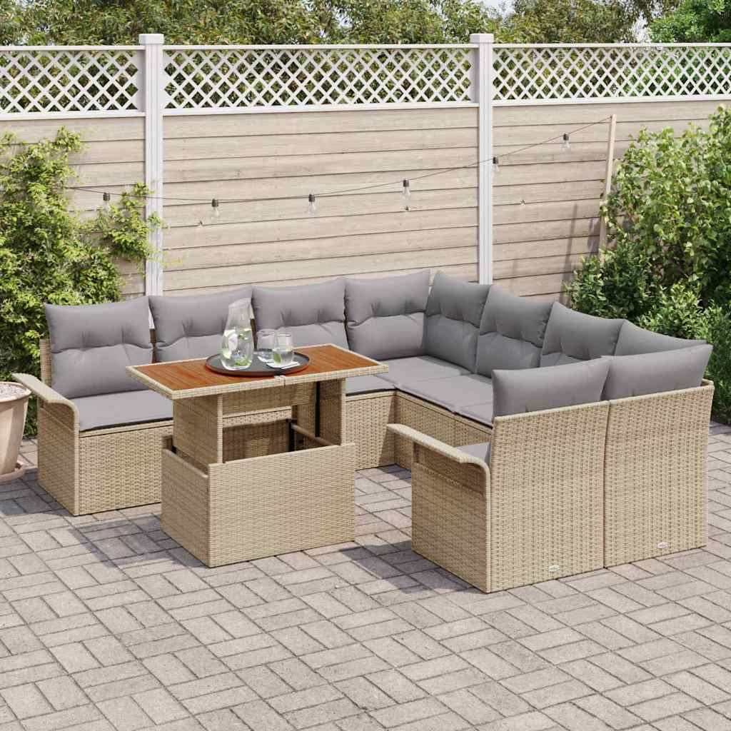 Conjunto de Sofá de Jardim 9 pcs Bege Rattan Sintético