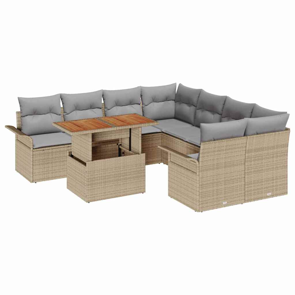 Conjunto de Sofá de Jardim 9 pcs Bege Rattan Sintético