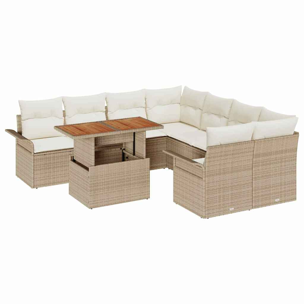 Conjunto de Sofá de Jardim 9 pcs Bege Rattan Sintético