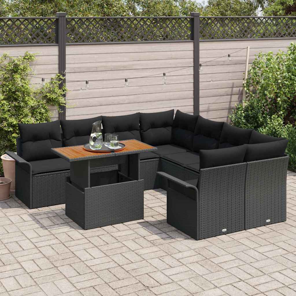 Conjunto de Sofá de Jardim 9 pcs Preto Rattan Sintético