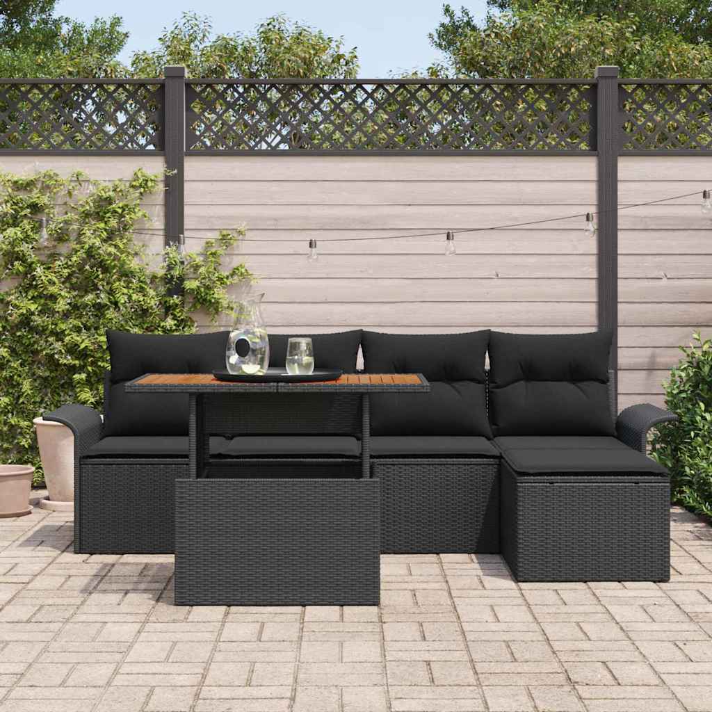 Conjunto de Sofá de Jardim 6 pcs Preto Rattan Sintético
