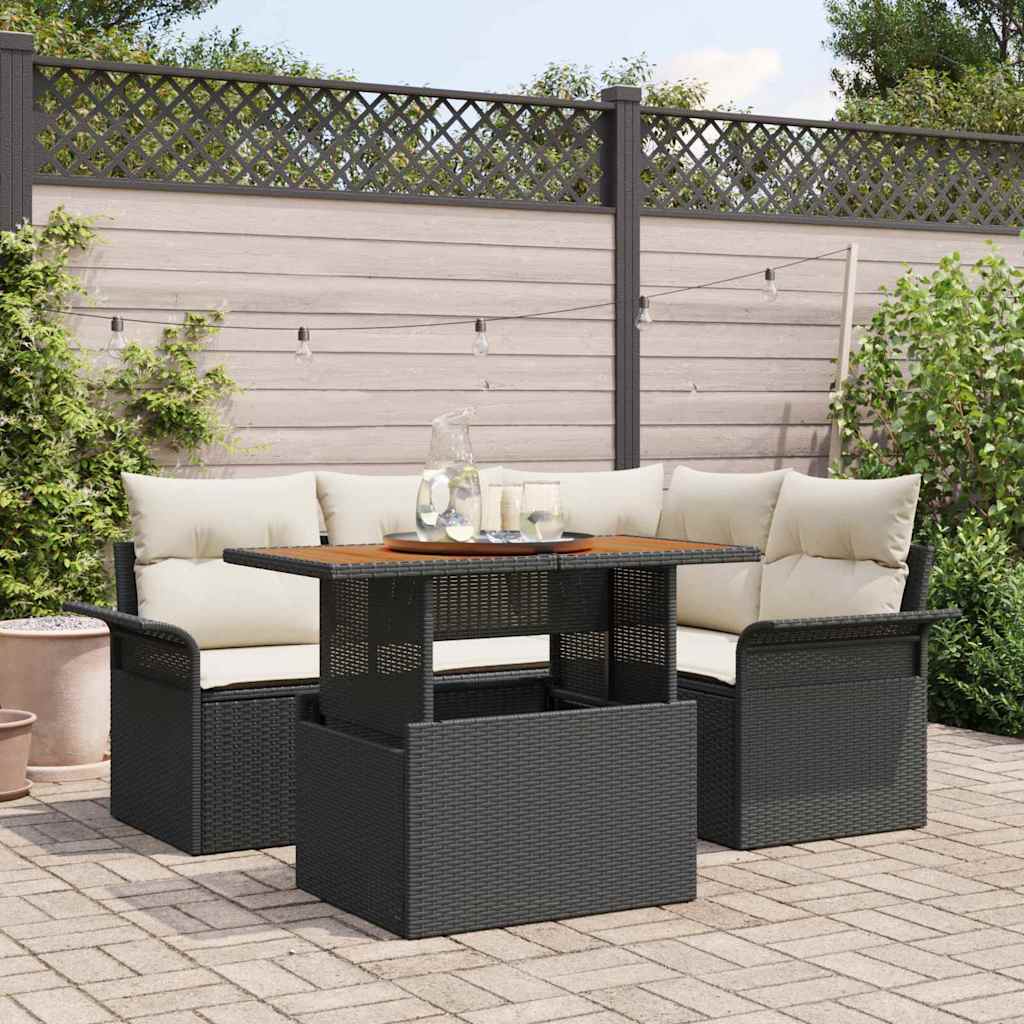 Conjunto de Sofá de Jardim 5 pcs Preto Rattan Sintético