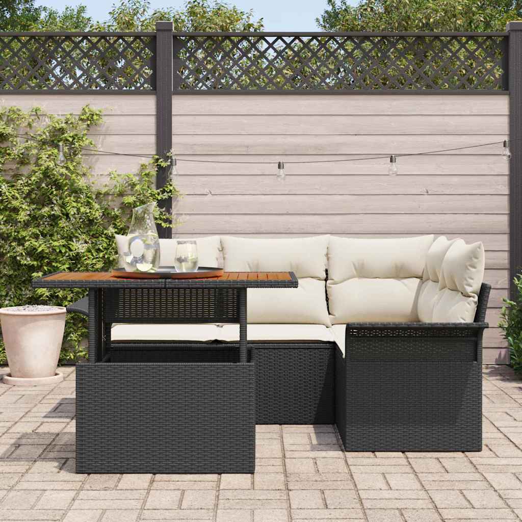 Conjunto de Sofá de Jardim 5 pcs Preto Rattan Sintético