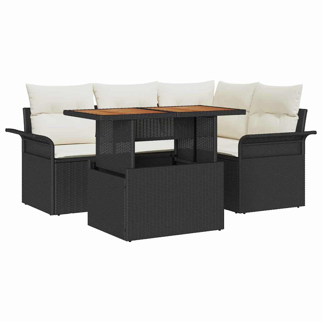 Conjunto de Sofá de Jardim 5 pcs Preto Rattan Sintético