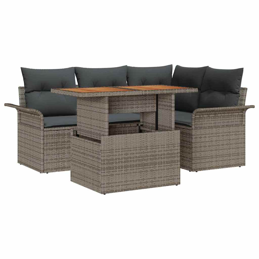 Conjunto de Sofá de Jardim 5 pcs Cinzeto Rattan Sintético
