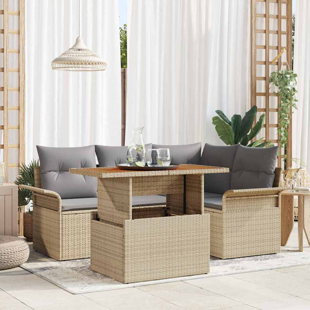 Conjunto de Sofá de Jardim 5 pcs Bege Rattan Sintético