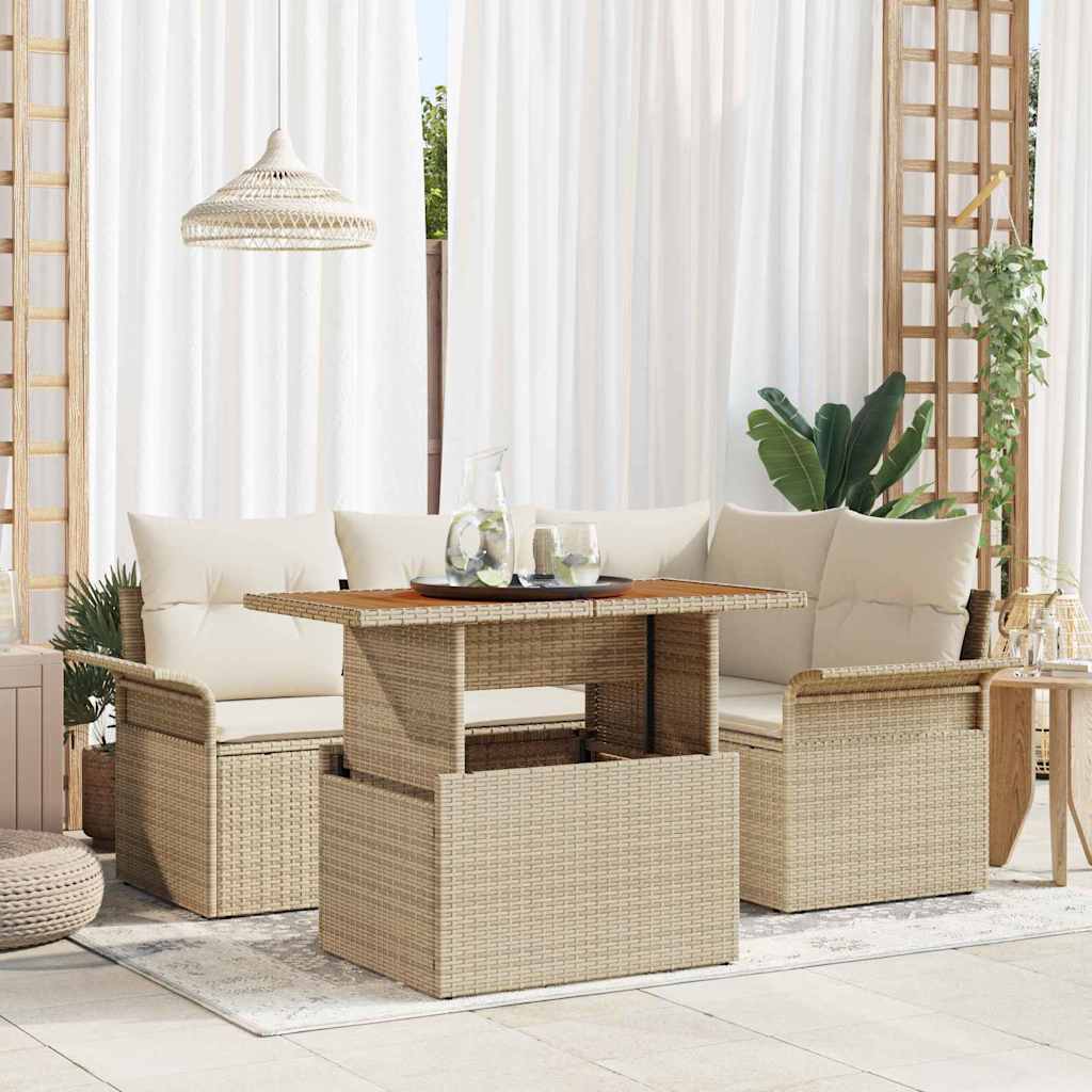 Conjunto de Sofá de Jardim 5 pcs Bege Rattan Sintético