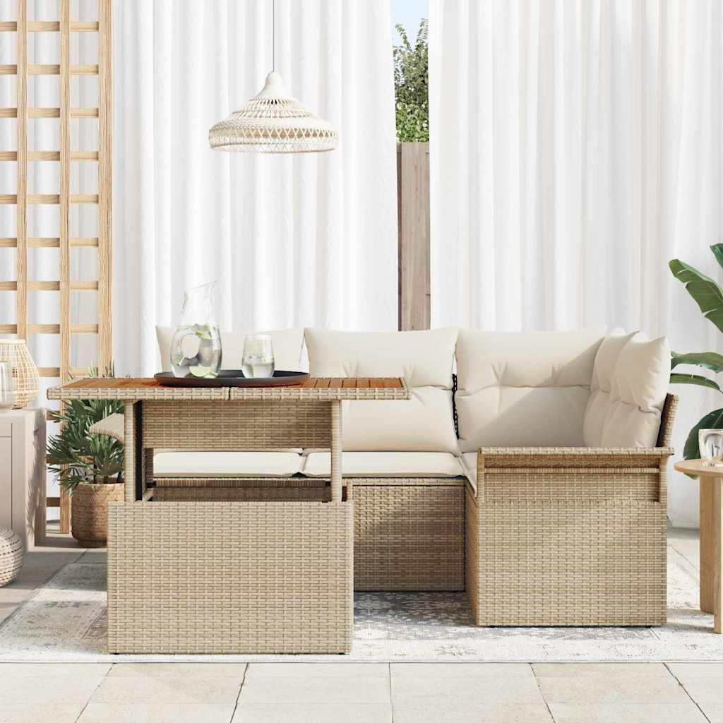 Conjunto de Sofá de Jardim 5 pcs Bege Rattan Sintético