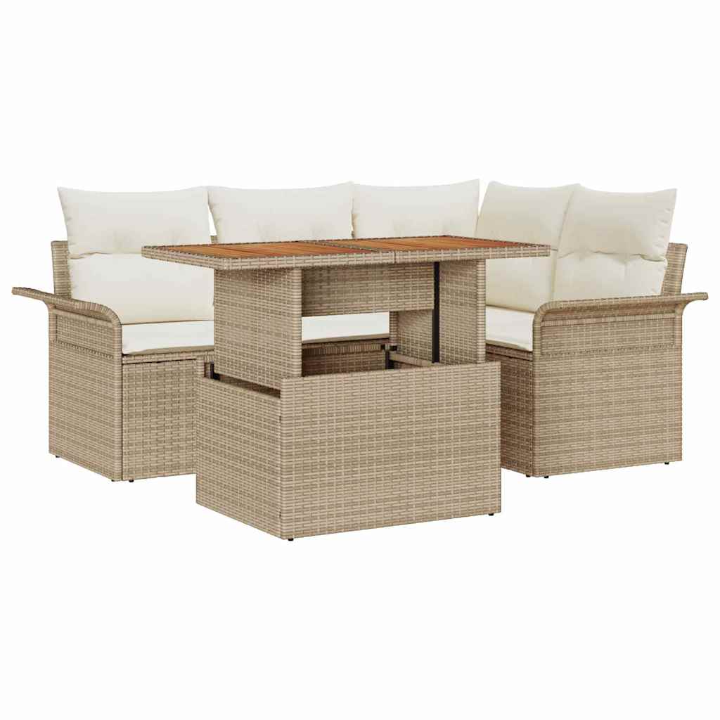 Conjunto de Sofá de Jardim 5 pcs Bege Rattan Sintético
