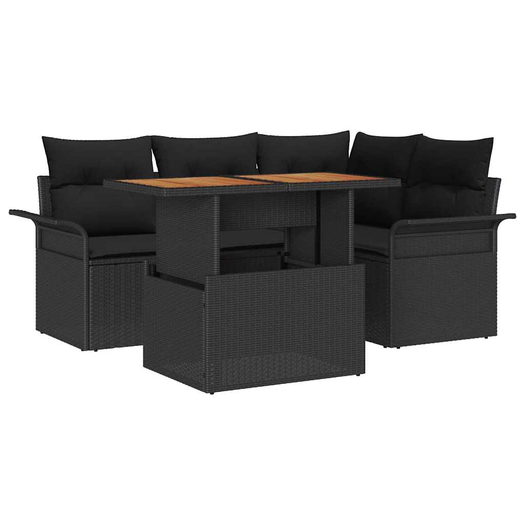 Conjunto de Sofá de Jardim 5 pcs Preto Rattan Sintético