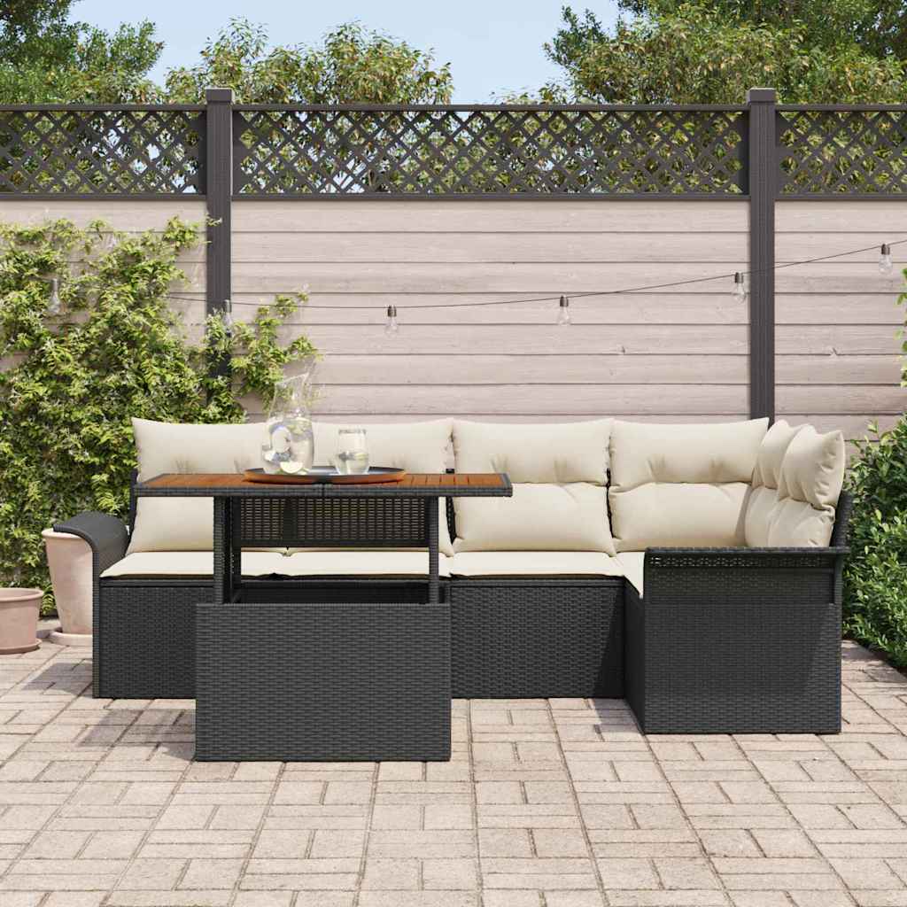 Conjunto de Sofá de Jardim 6 pcs Preto Rattan Sintético