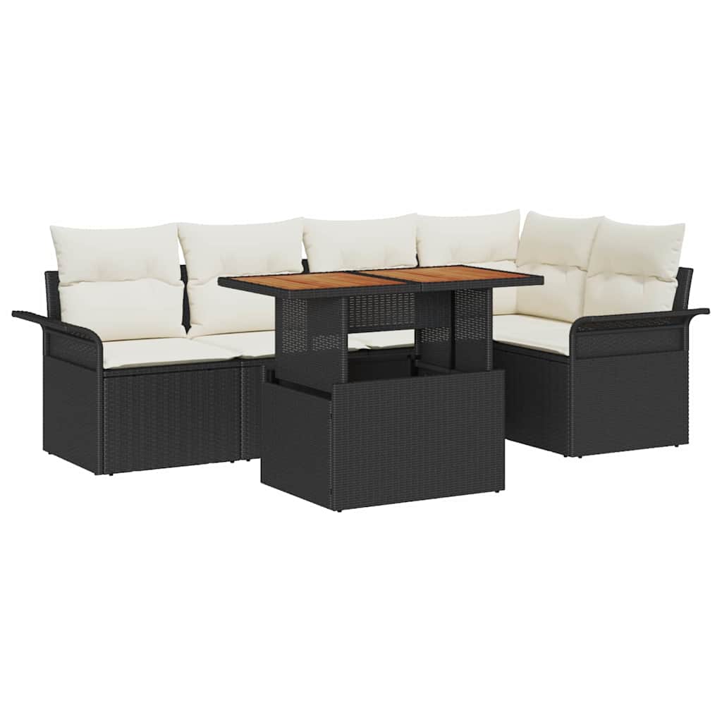 Conjunto de Sofá de Jardim 6 pcs Preto Rattan Sintético