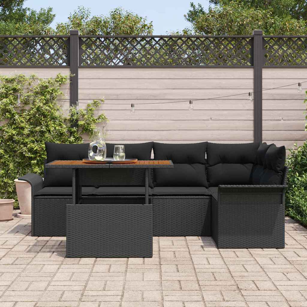 Conjunto de Sofá de Jardim 6 pcs Preto Rattan Sintético