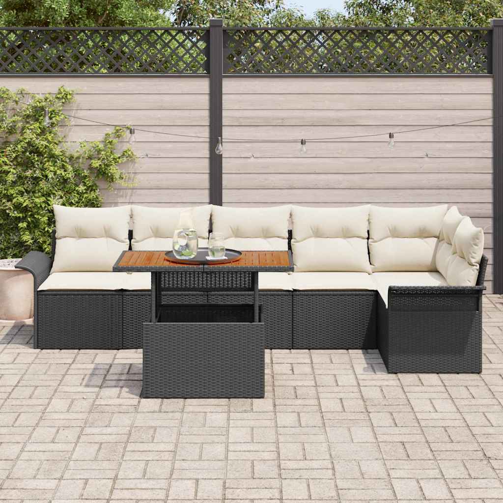 Conjunto de Sofá de Jardim 7 pcs Preto Rattan Sintético