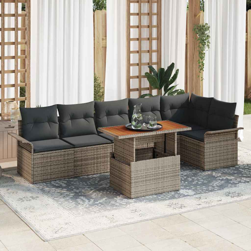 Conjunto de Sofá de Jardim 7 pcs Cinzeto Rattan Sintético