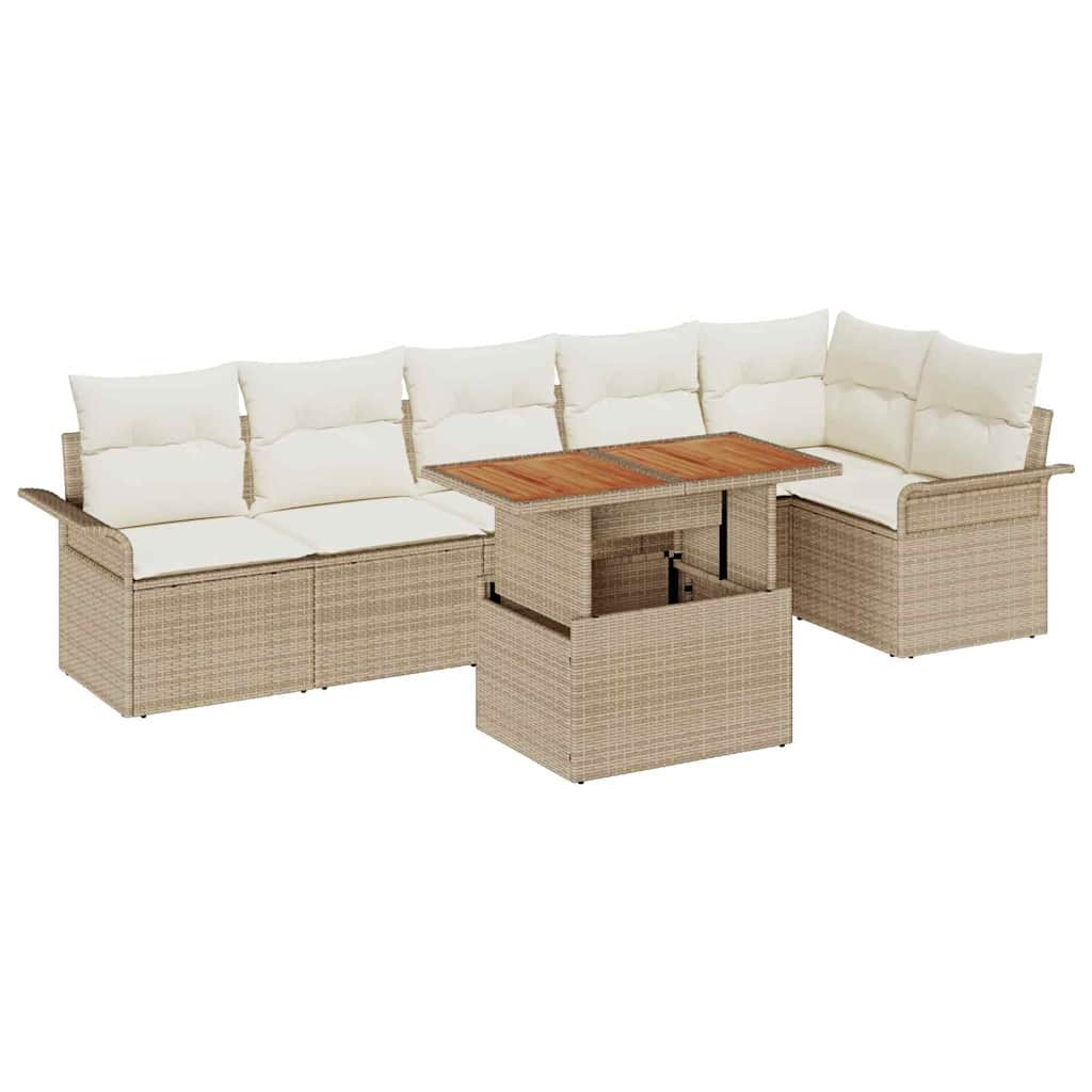 Conjunto de Sofá de Jardim 7 pcs Bege Rattan Sintético