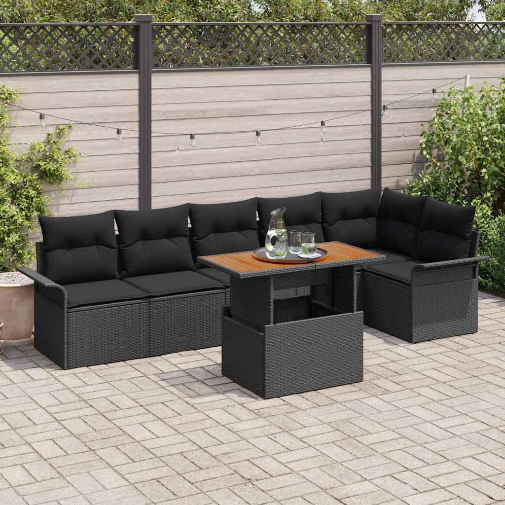 Conjunto de Sofá de Jardim 7 pcs Preto Rattan Sintético