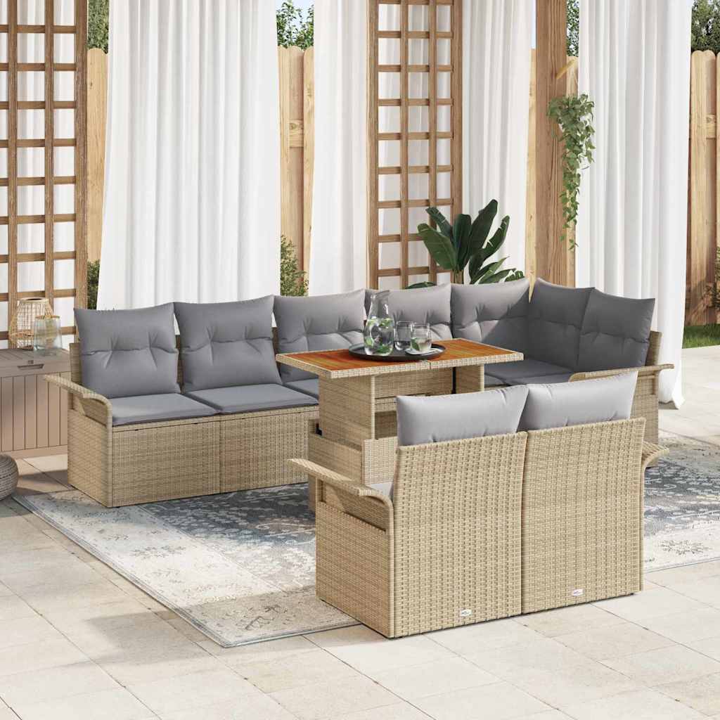 Conjunto de Sofá de Jardim 9 pcs Bege Rattan Sintético