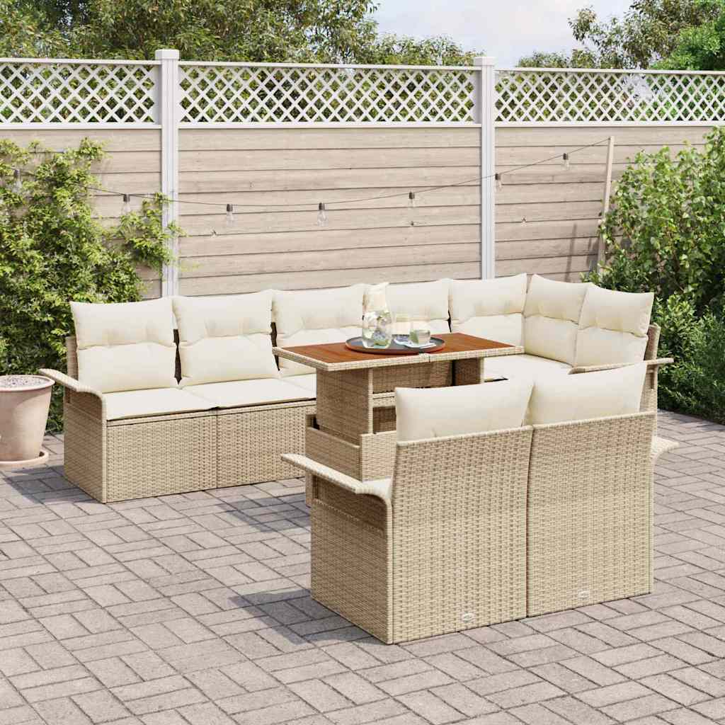 Conjunto de Sofá de Jardim 9 pcs Bege Rattan Sintético