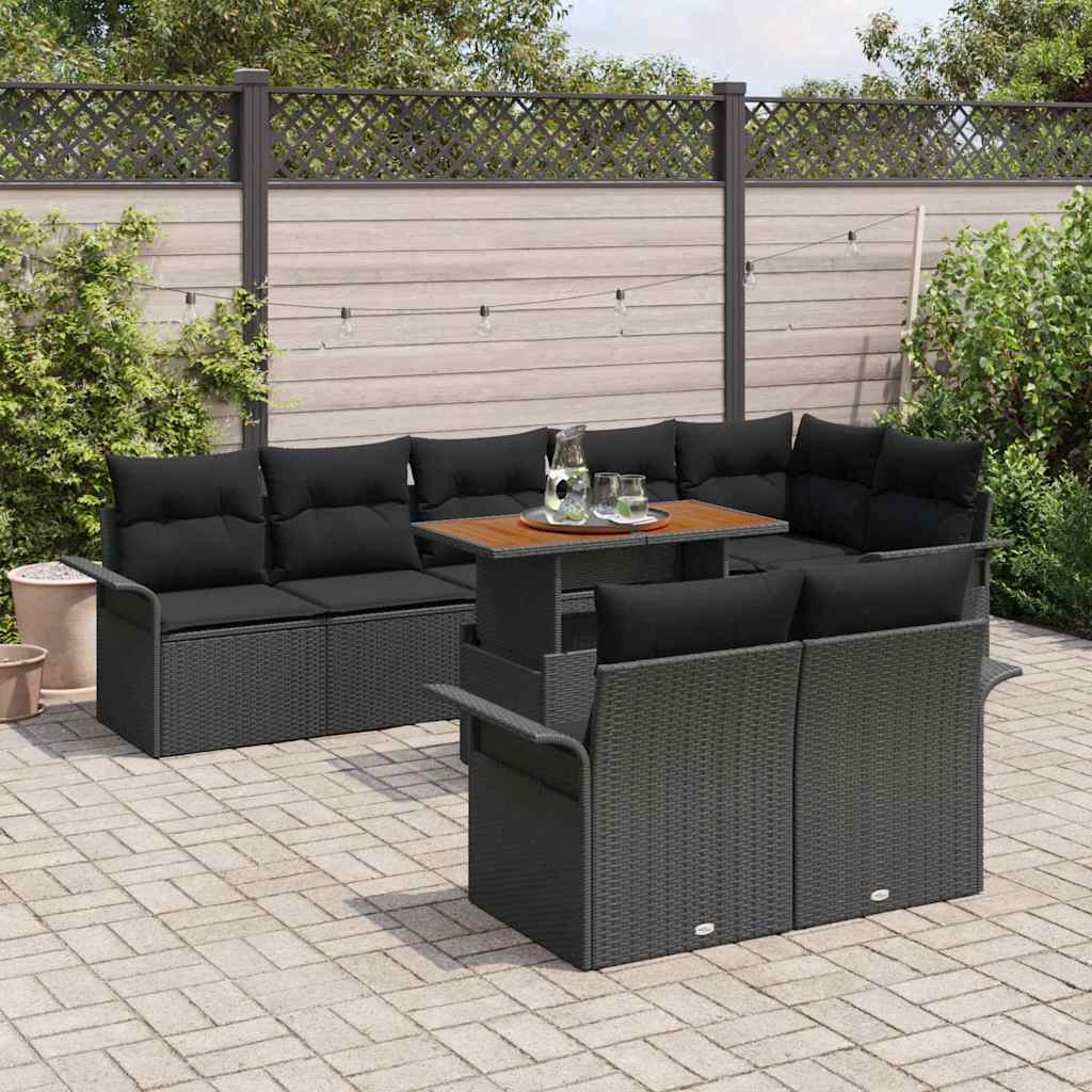 Conjunto de Sofá de Jardim 9 pcs Preto Rattan Sintético