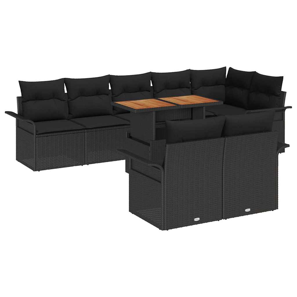 Conjunto de Sofá de Jardim 9 pcs Preto Rattan Sintético