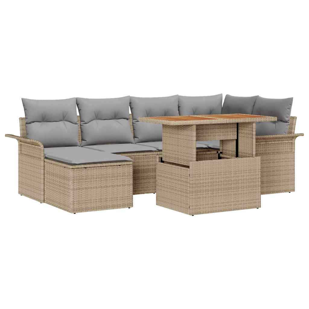 Conjunto de Sofá de Jardim 7 pcs Bege Rattan Sintético