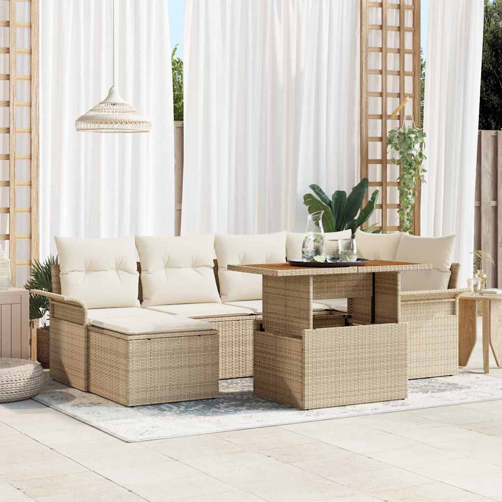 Conjunto de Sofá de Jardim 7 pcs Bege Rattan Sintético