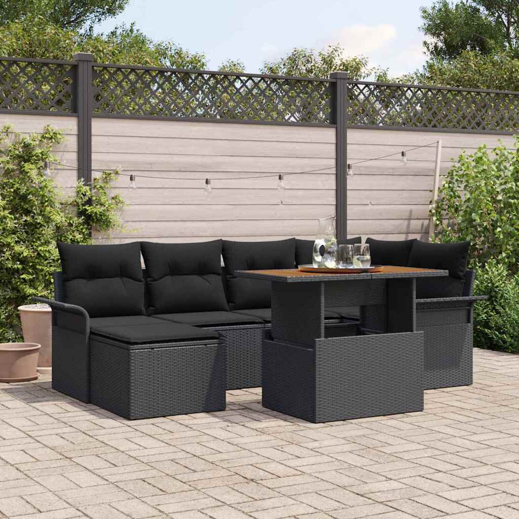 Conjunto de Sofá de Jardim 7 pcs Preto Rattan Sintético