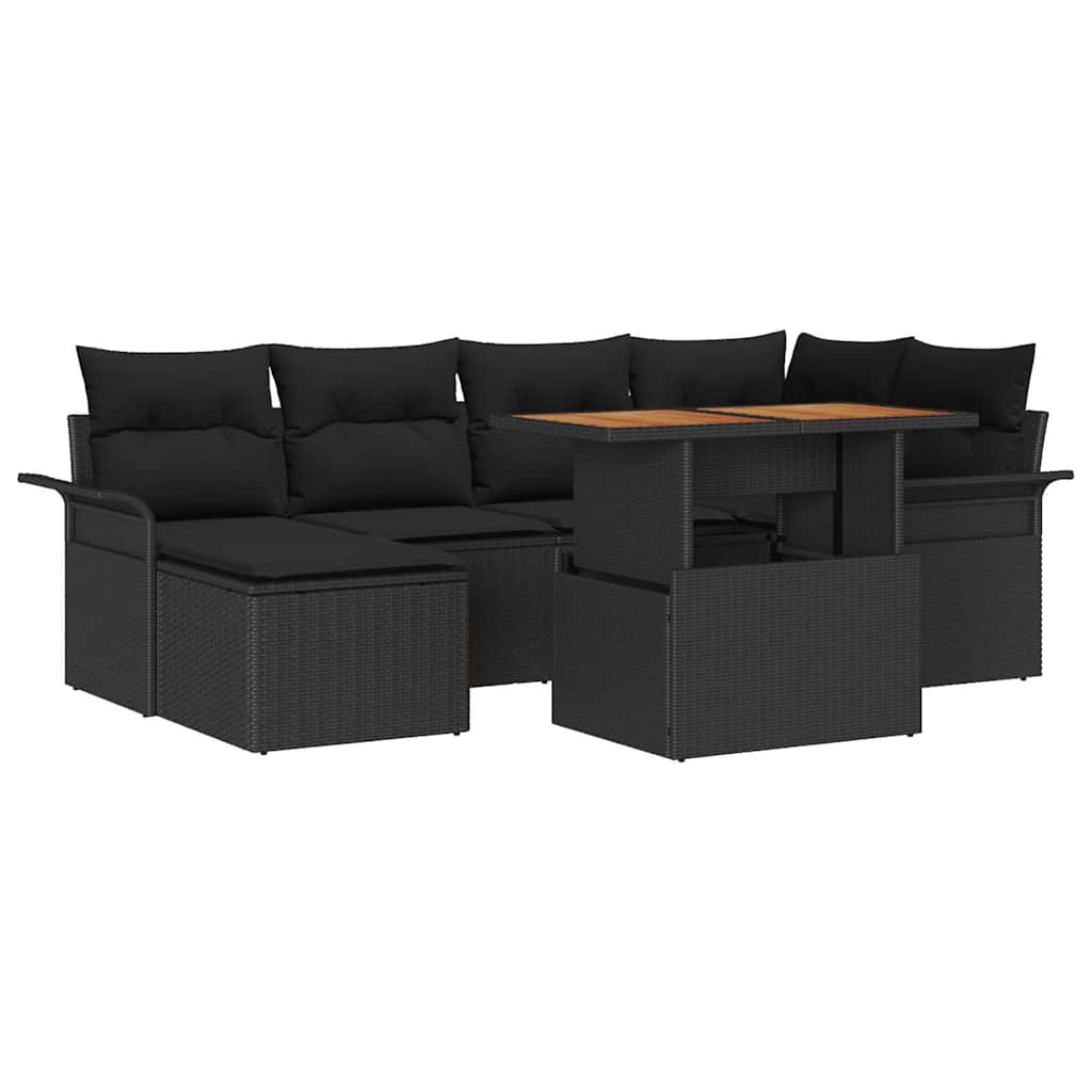 Conjunto de Sofá de Jardim 7 pcs Preto Rattan Sintético